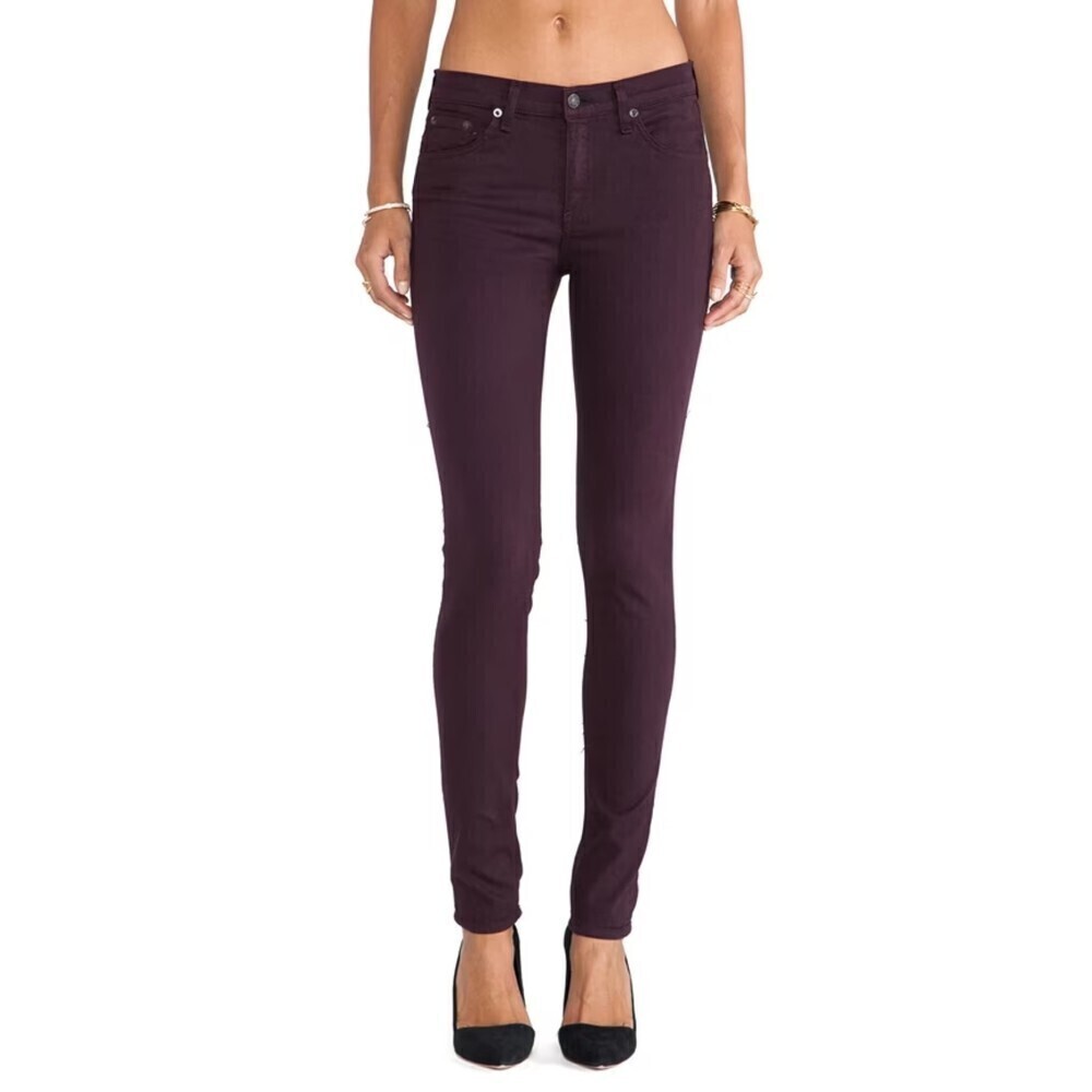Rag & Bone Distressed Wine Purple Burgundy Mid Rise Denim Skinny Jeans Size 24